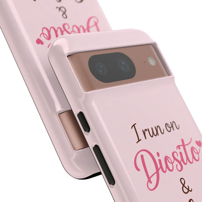 I Run on Diosito y Cafecito Phone Case, Pink Aesthetic Latina Faith Coffee Case, Girly Protective iPhone Samsung Cover