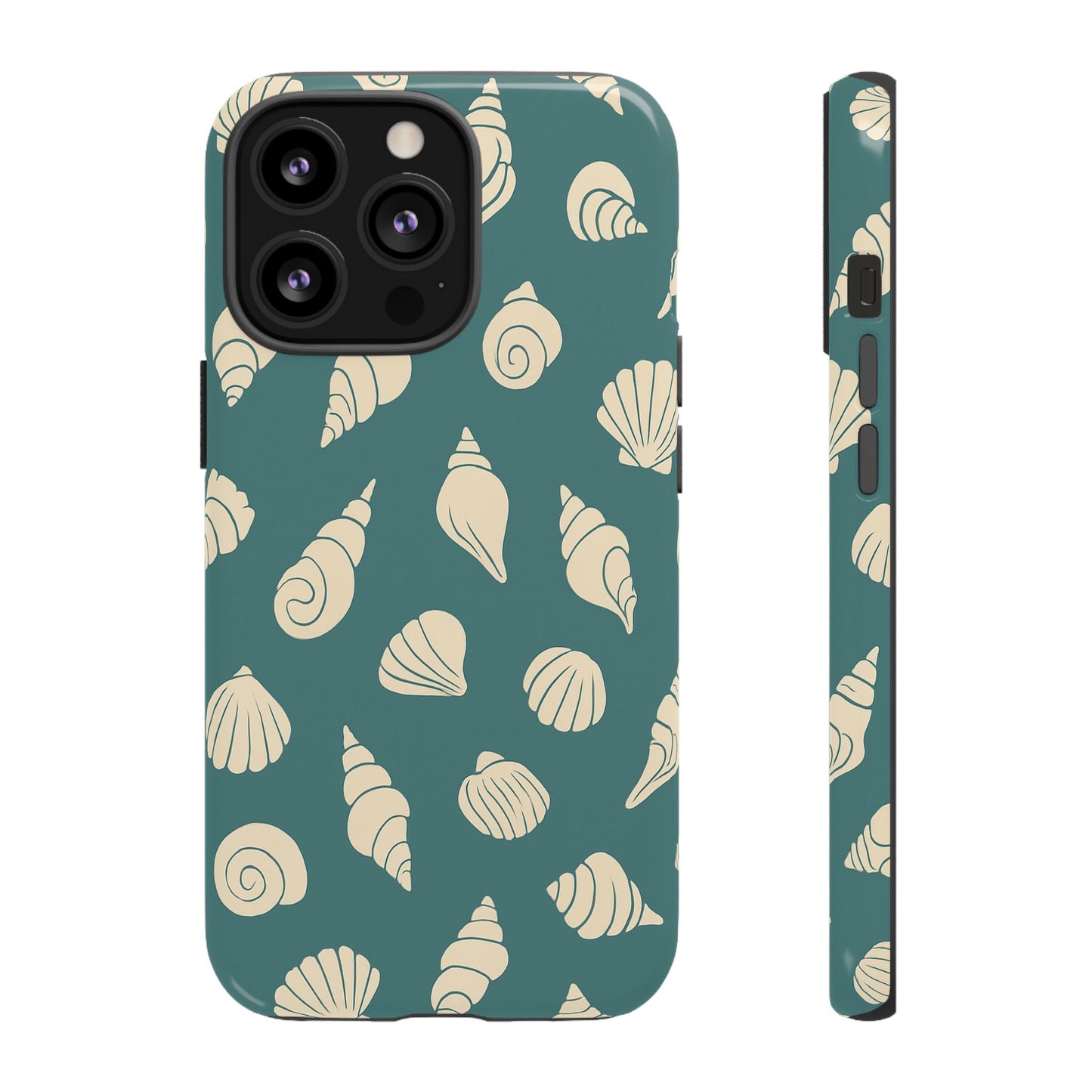 Seashell Pattern Phone Case | Teal Coastal Shells Tough Case for Iphone, Samsung Galaxy and Pixel