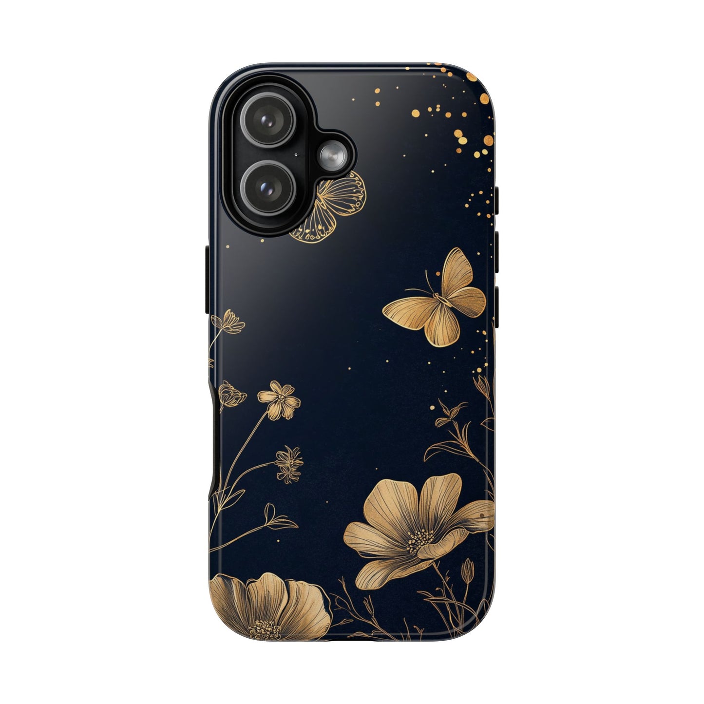 Gold Floral Butterfly Phone Case, Dark Aesthetic Botanical, Elegant Black Luxury iPhone Samsung Cover