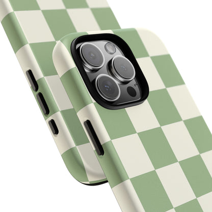 Sage Green Checkerboard Phone Case | Minimal Aesthetic Checkered iPhone & Samsung Tough Case