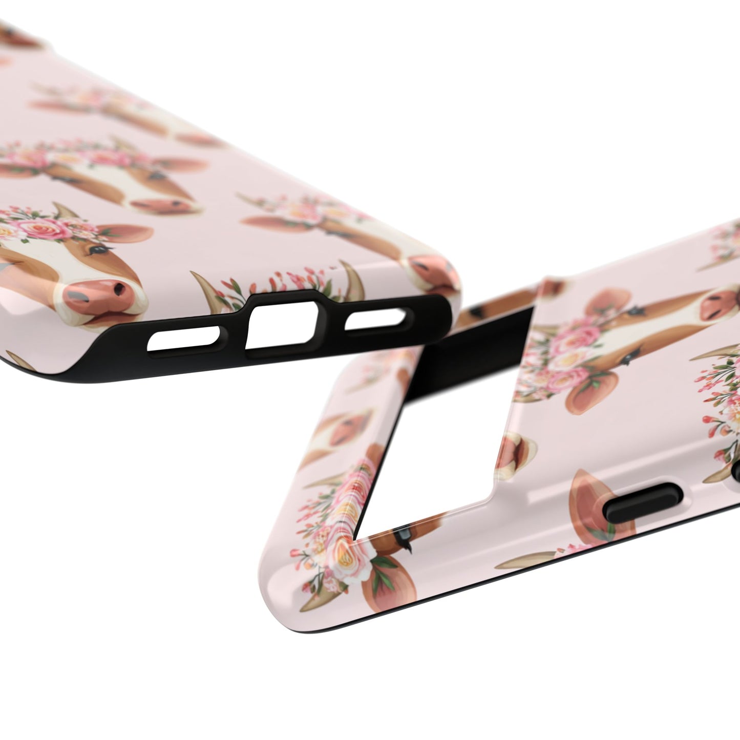 Floral Cow Phone Case – Cute Pink Cow Print Tough Protective Case for Iphone, Samsung Galaxy and Pixel
