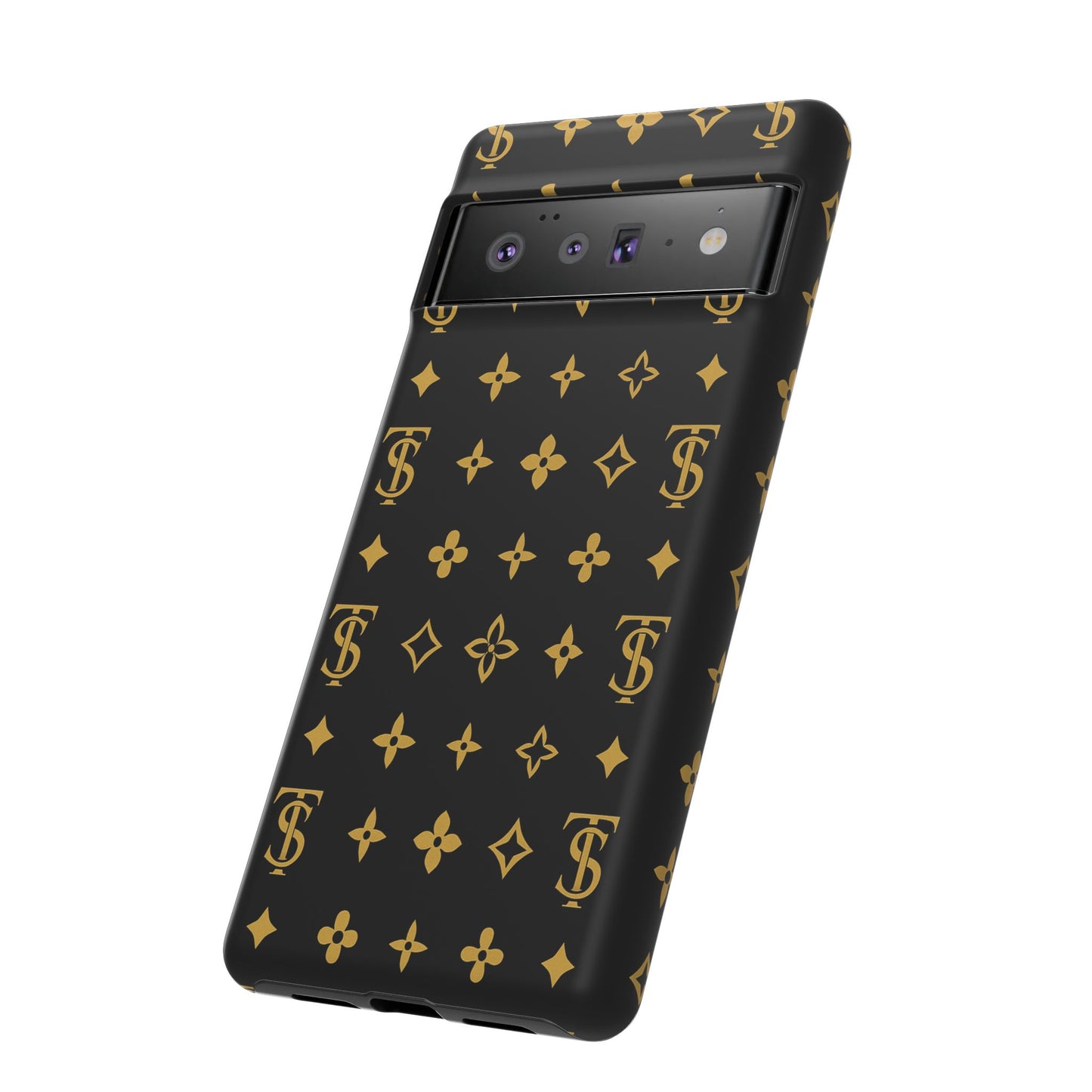 Gold Monogram Pattern Tough Phone Case | Black & Gold Luxury Design for Iphone, Samsung Galaxy and Pixel