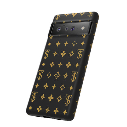 Gold Monogram Pattern Tough Phone Case | Black & Gold Luxury Design for Iphone, Samsung Galaxy and Pixel