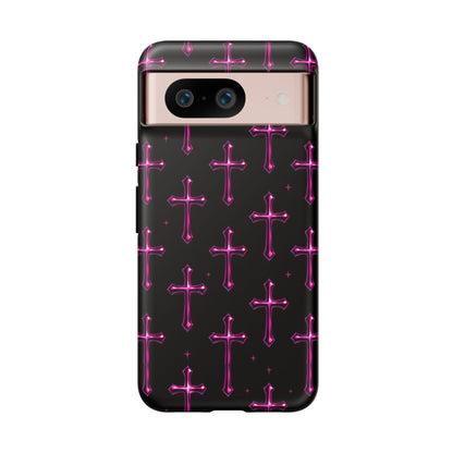 Neon Pink Cross Pattern Phone Case | Tough Protective Case for Iphone, Samsung Galaxy and Pixel