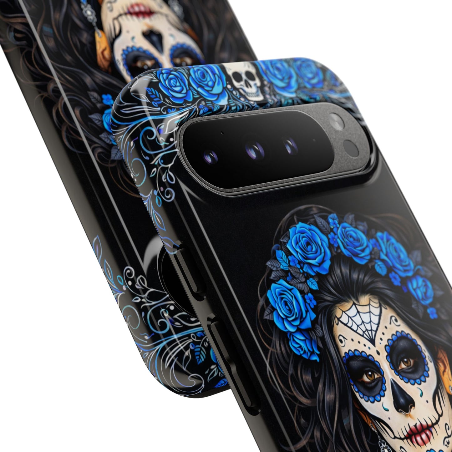 Blue Sugar Skull Woman Phone Case – Day of the Dead Aesthetic Tough Cover