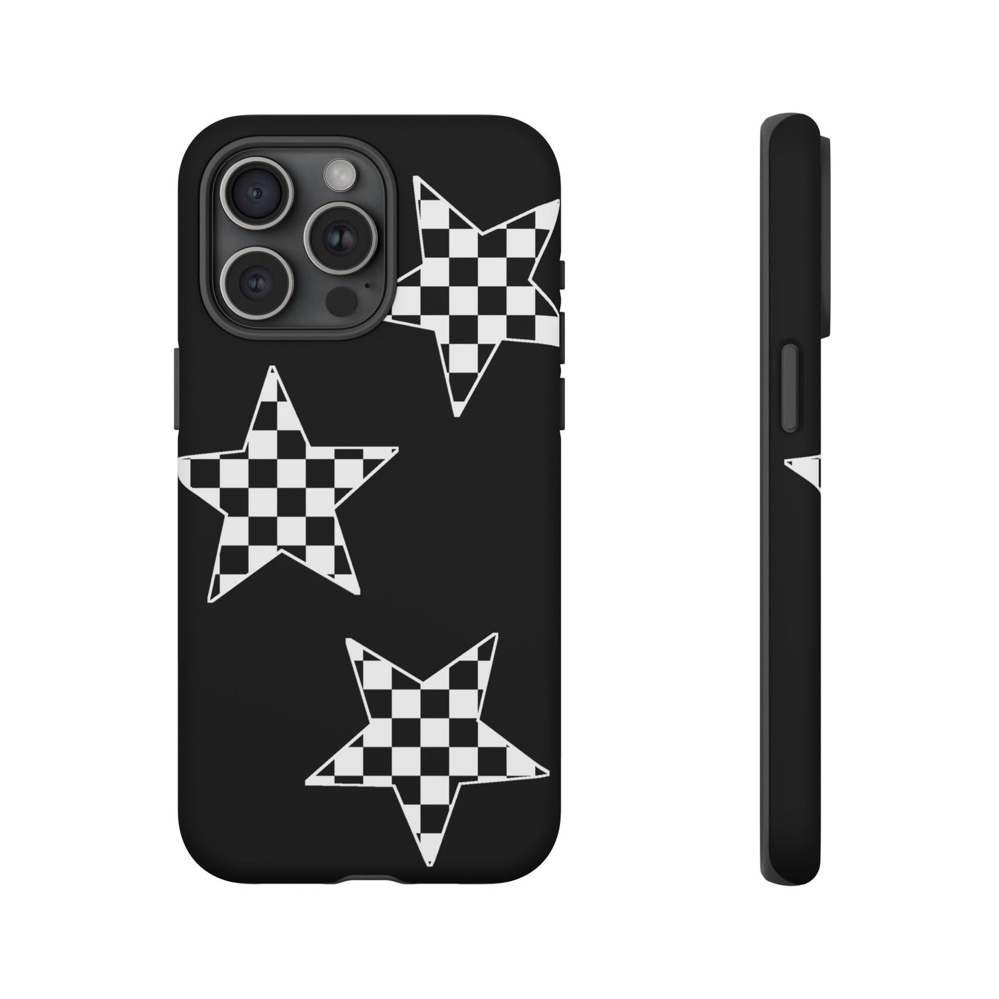 Checkered Star Tough Phone Case – Black Retro Graphic Protective Cover for Iphone, Samsung Galaxy and Pixel