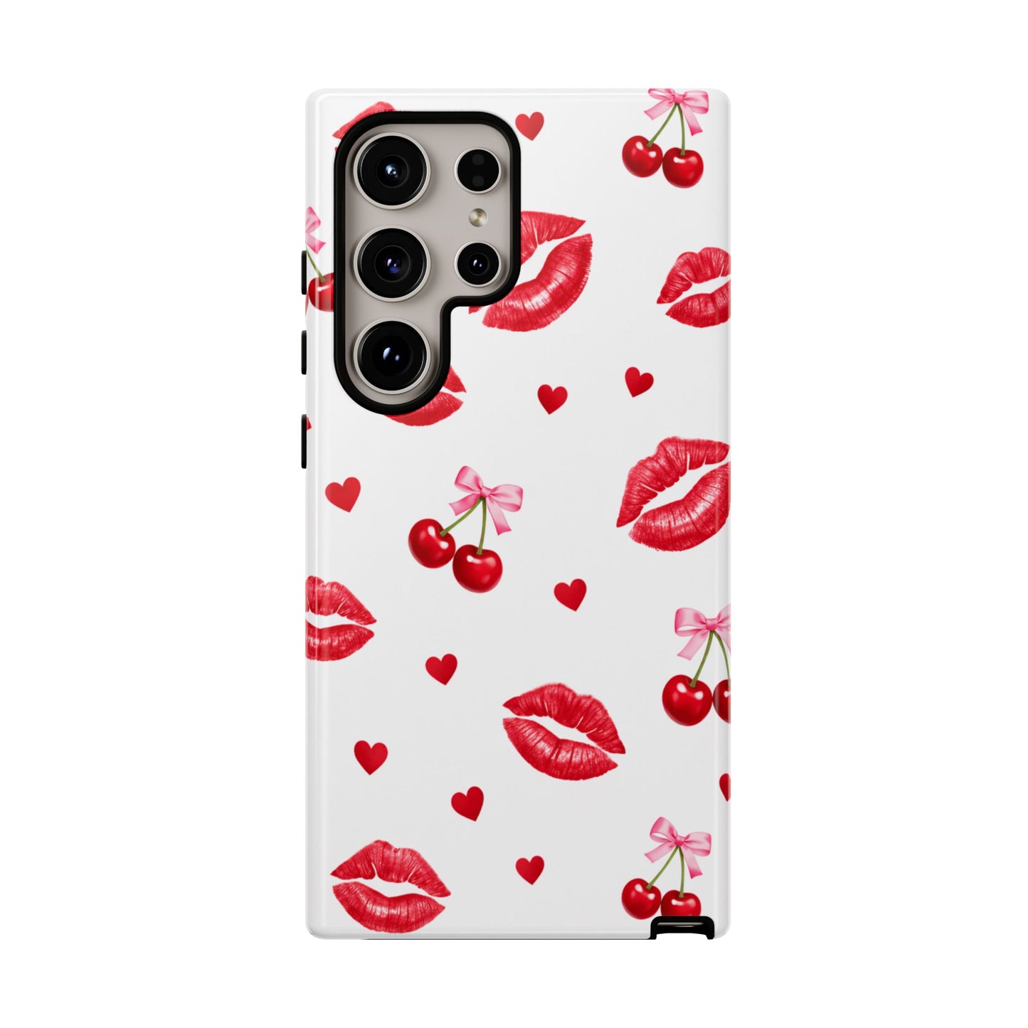 Red Lips & Cherry Phone Case – Y2K Retro Aesthetic Tough Cover