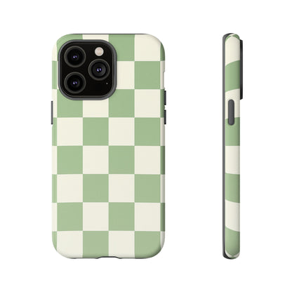 Sage Green Checkerboard Phone Case | Minimal Aesthetic Checkered iPhone & Samsung Tough Case