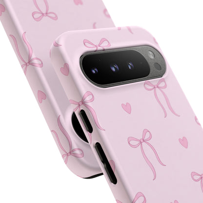Pink Bow Heart Aesthetic Phone Case – Coquette Cute Tough Cover