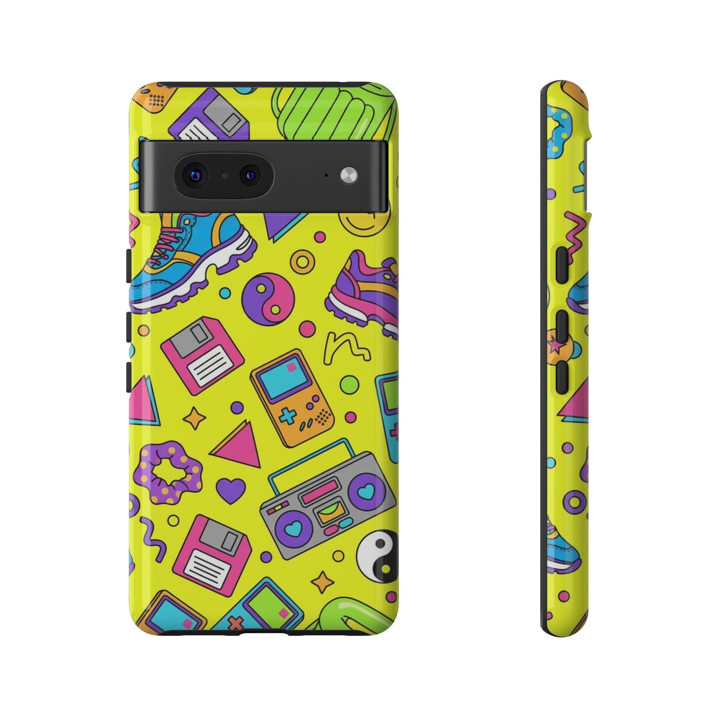 90s Retro Neon Phone Case – Y2K Nostalgia Colorful Icons Tough Protective Case
