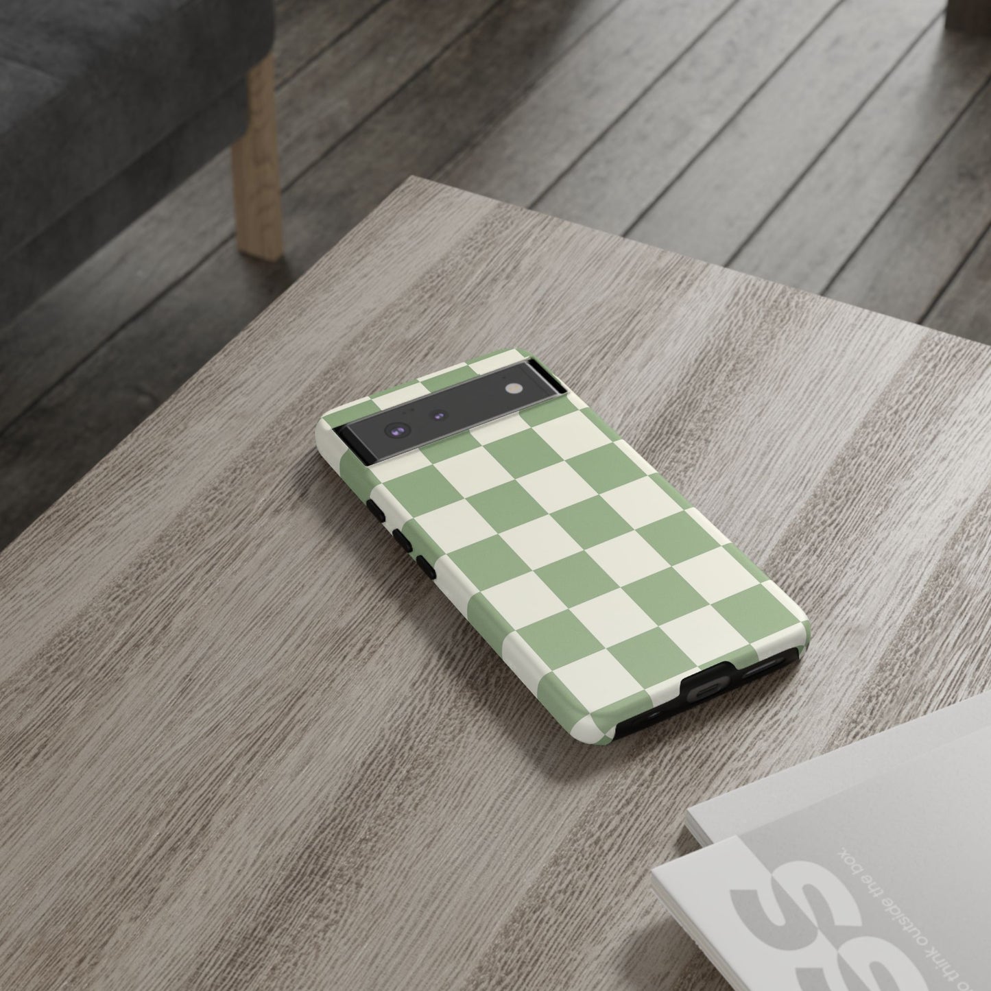 Sage Green Checkerboard Phone Case | Minimal Aesthetic Checkered iPhone & Samsung Tough Case