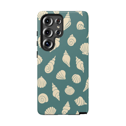 Seashell Pattern Phone Case | Teal Coastal Shells Tough Case for Iphone, Samsung Galaxy and Pixel