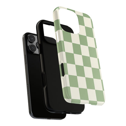 Sage Green Checkerboard Phone Case | Minimal Aesthetic Tough Case