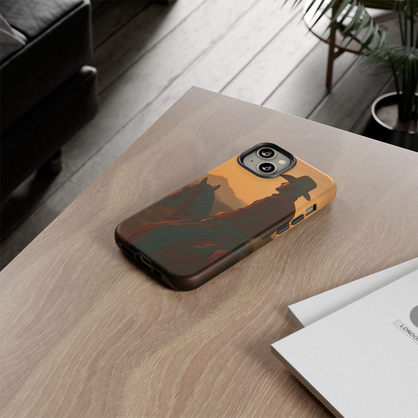 Western Cowboy Sunset Phone Case | Horse Rider Desert Aesthetic Tough Protective Case