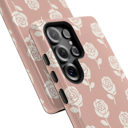 White Rose Pattern Tough Phone Case | Elegant Floral Aesthetic Case for Iphone, Samsung Galaxy and Pixel