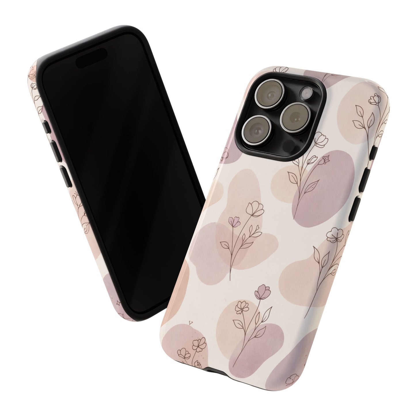 Blush Floral Phone Case Neutral Botanical Watercolor Tough Cover