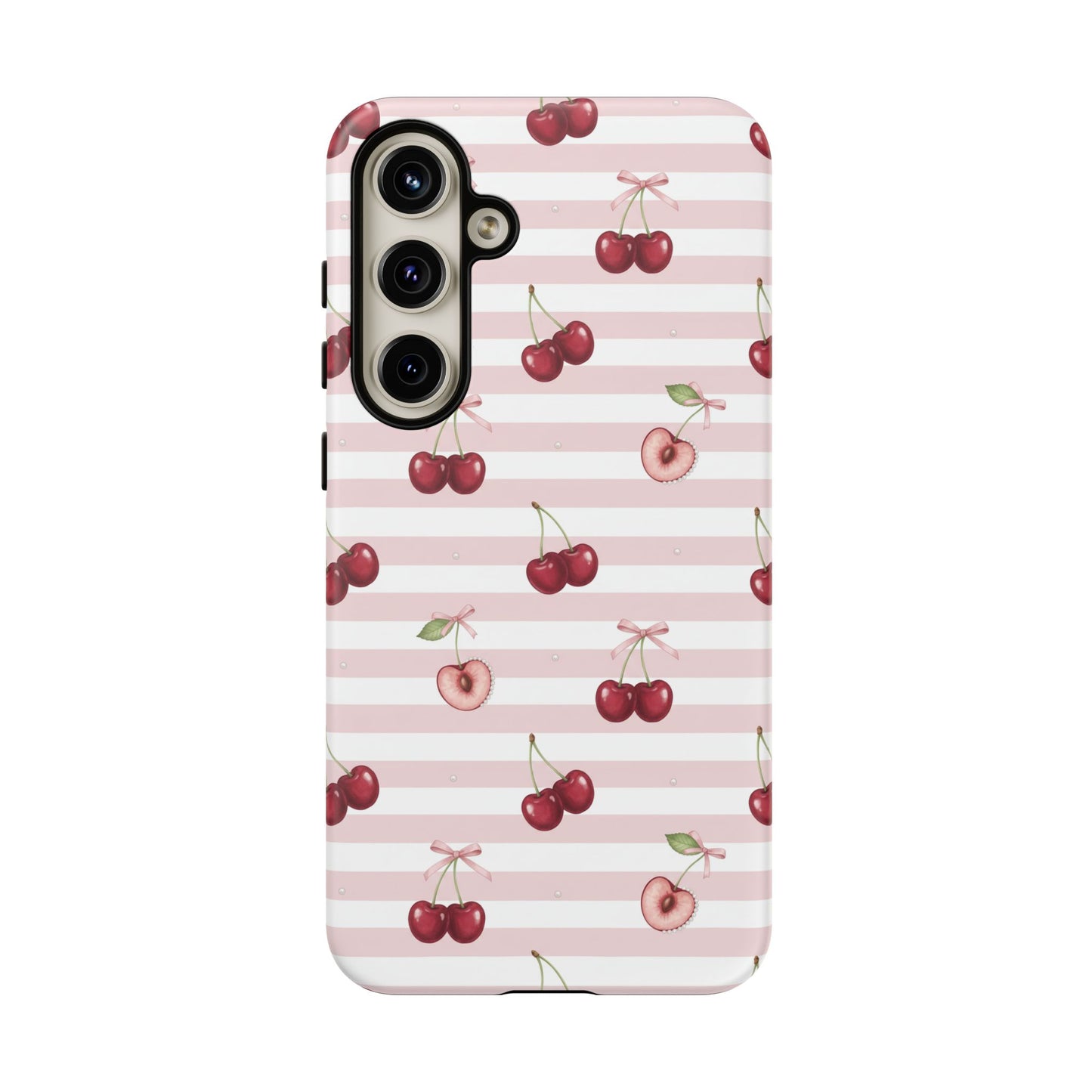 Pink Cherry Stripe Phone Case | Cute Coquette Aesthetic Protective Tough Case