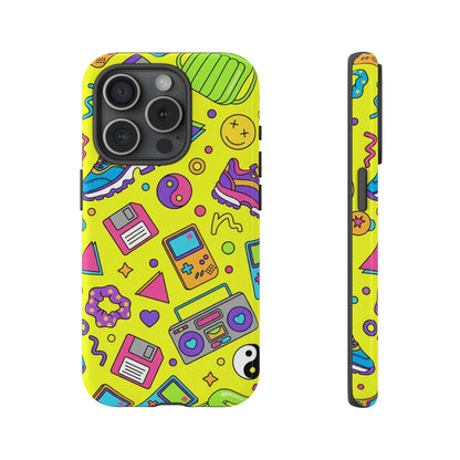 90s Retro Neon Phone Case – Y2K Nostalgia Colorful Icons Tough Protective Case