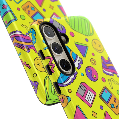 90s Retro Neon Phone Case – Y2K Nostalgia Colorful Icons Tough Protective Case