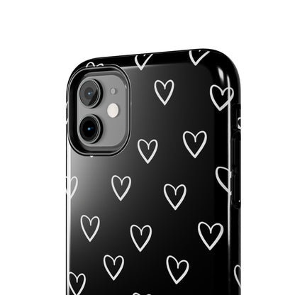 Doodle Heart Phone Case – Minimal Black & White Heart Pattern | Tough Protective Case