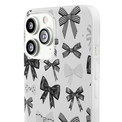 Black & White Bow Pattern Phone Case | Minimal Coquette Flexi Case