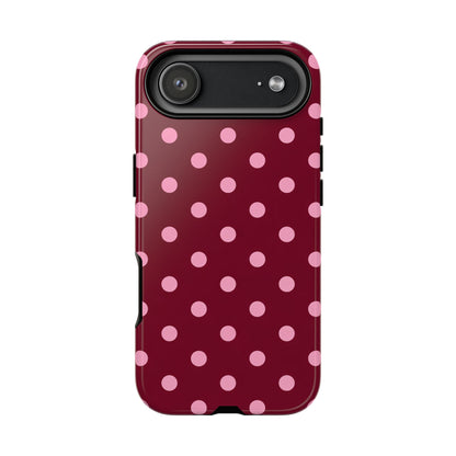 Pink Polka Dot Phone Case – Cute Aesthetic Tough Protective Phone Cover for Iphone, Samsung Galaxy and Pixel