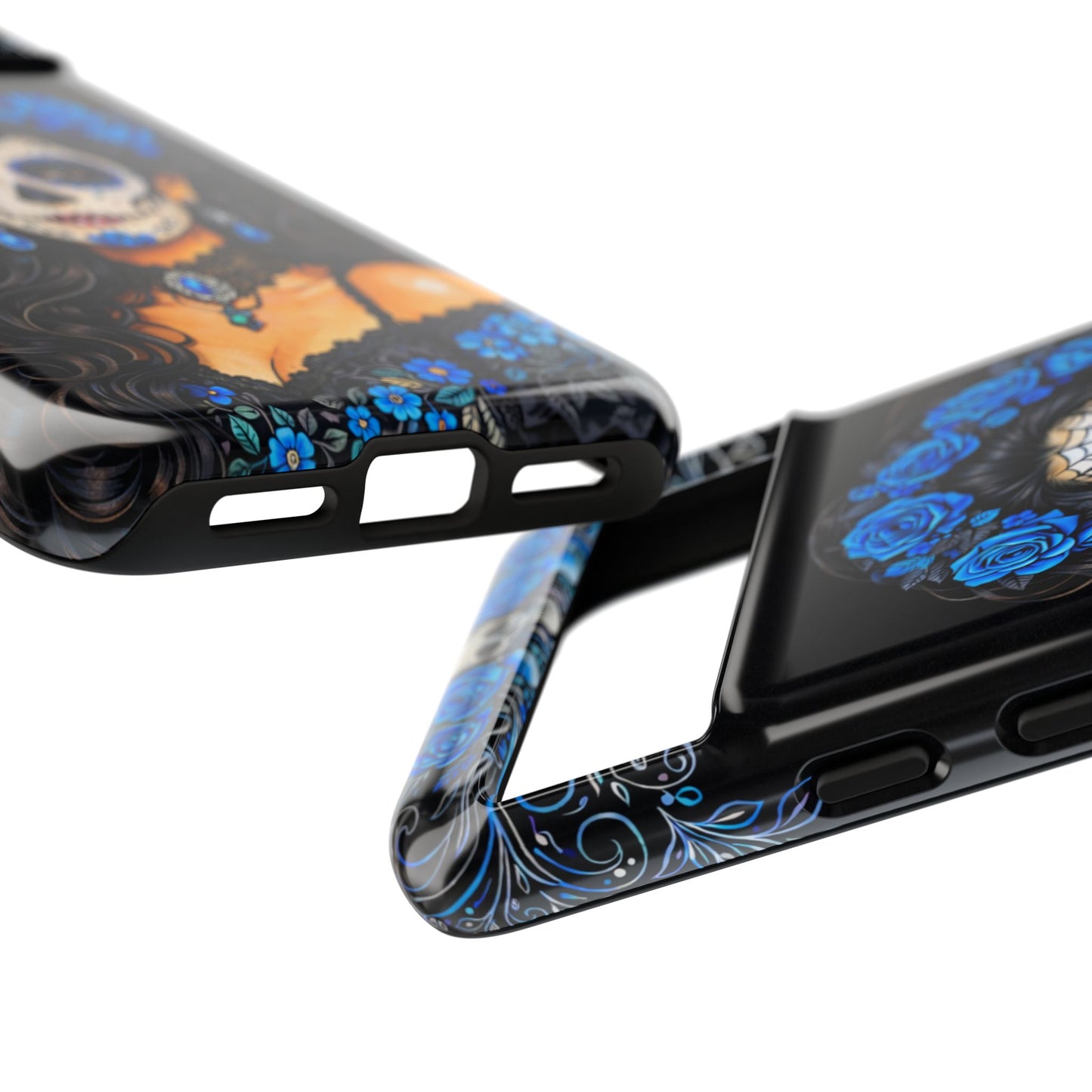 Blue Sugar Skull Woman Phone Case – Day of the Dead Aesthetic Tough Cover