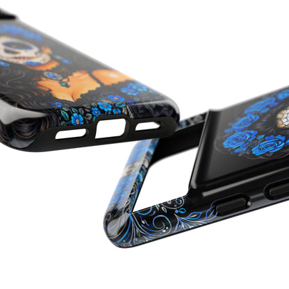 Blue Sugar Skull Woman Phone Case – Day of the Dead Aesthetic Tough Cover