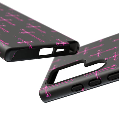 Neon Pink Cross Pattern Phone Case | Tough Protective Case for Iphone, Samsung Galaxy and Pixel