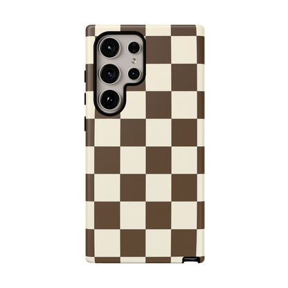 Mocha Checkerboard Phone Case | Neutral Aesthetic Tough Case