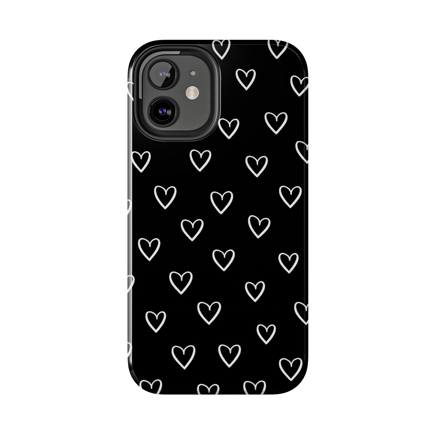 Doodle Heart Phone Case – Minimal Black & White Heart Pattern | Tough Protective Case