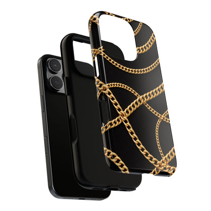 Luxury Gold Chain Phone Case – Black Designer Style Tough Protective Cover for Iphone, Samsung Galaxy and Pixel