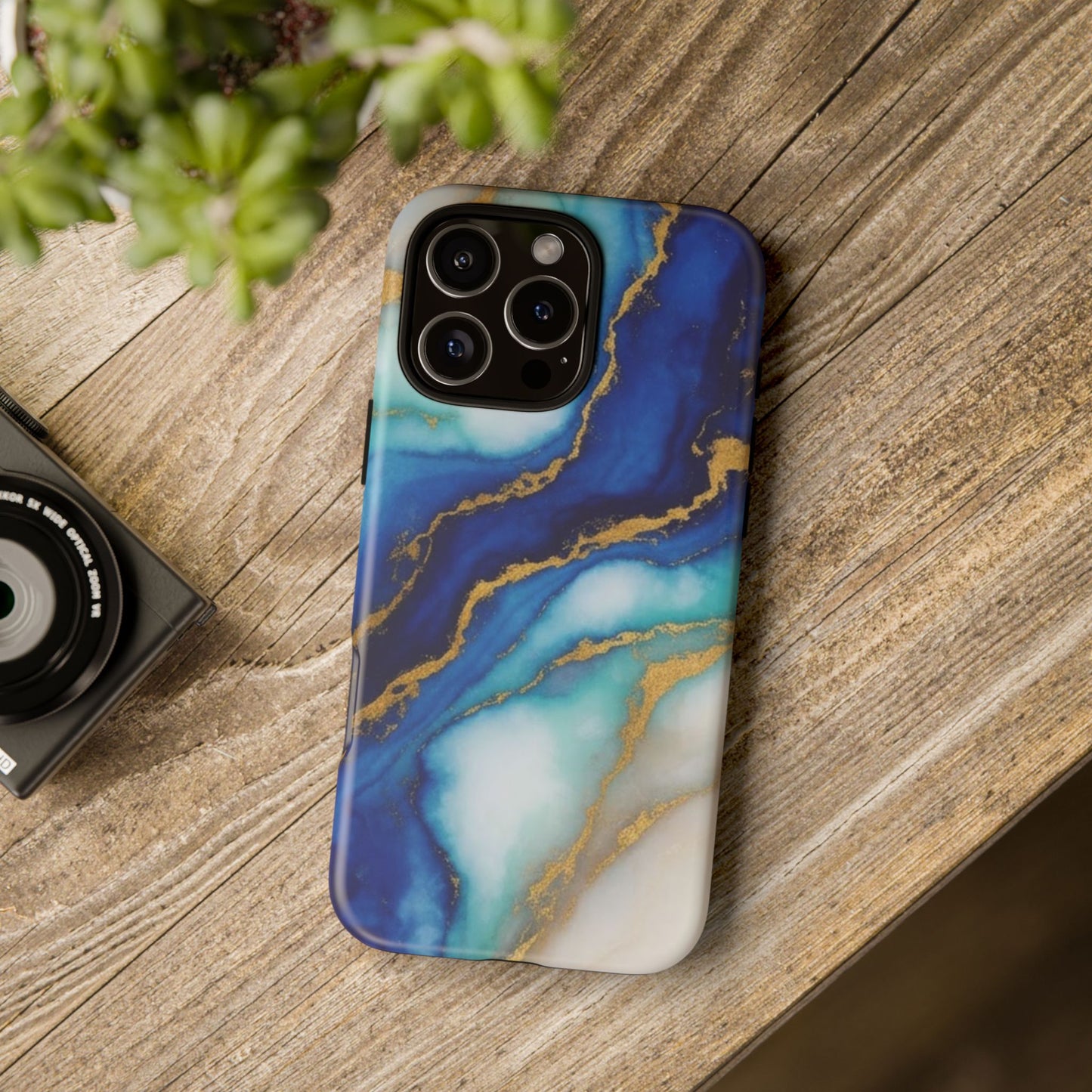 Blue & Gold Marble Phone Case – Luxury Resin Art Tough Case (iPhone, Samsung, Pixel)