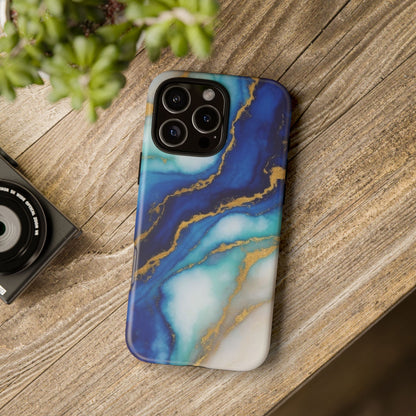 Blue & Gold Marble Phone Case – Luxury Resin Art Tough Case (iPhone, Samsung, Pixel)