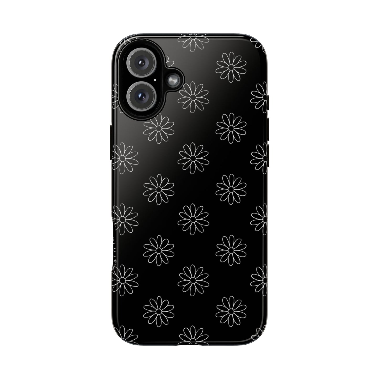 Black Daisy Floral Phone Case – Slim Protective Tough Case for Iphone, Samsung Galaxy and Pixel