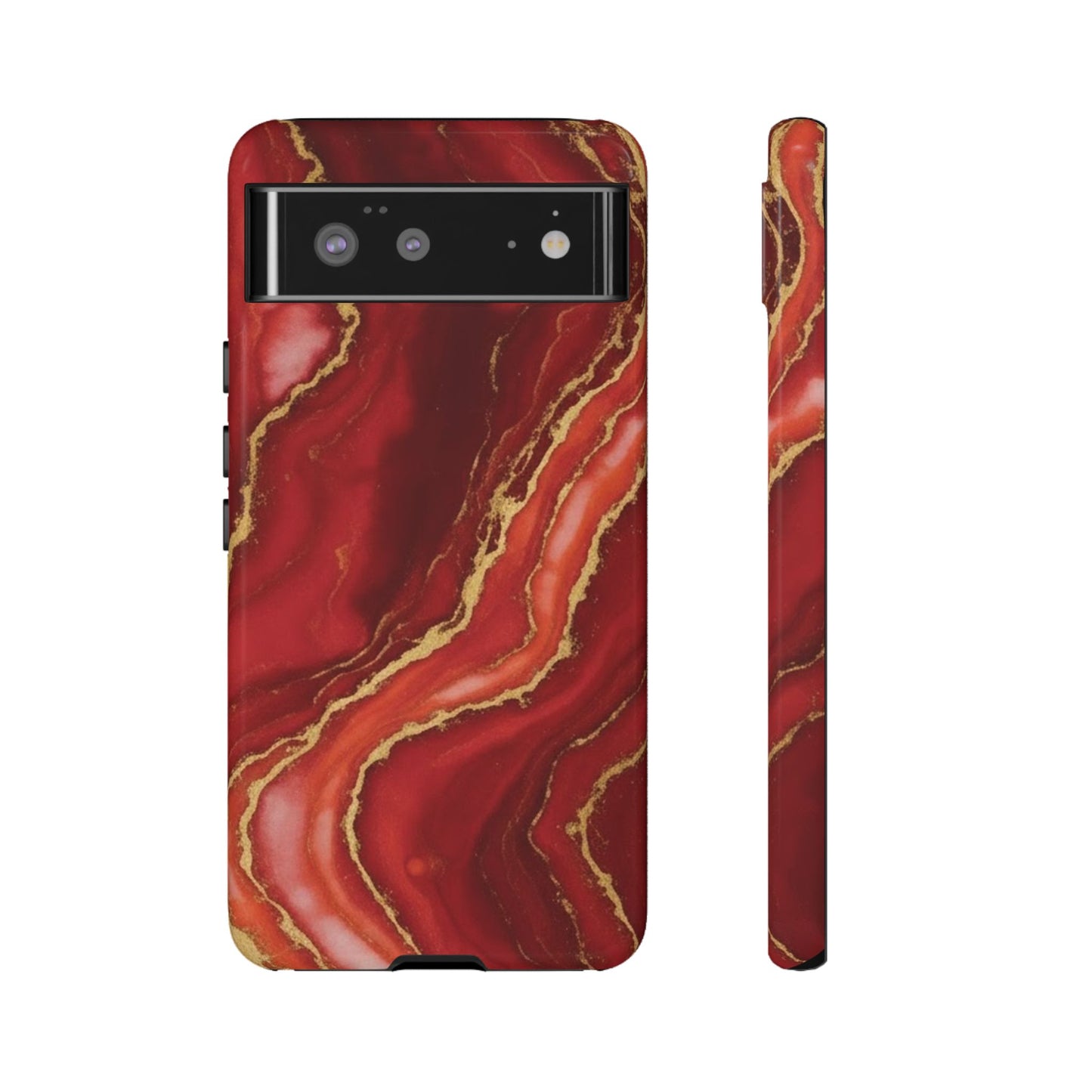 Red Agate Marble Phone Case – Gold Vein Luxury Stone Tough Case (iPhone, Samsung, Pixel)