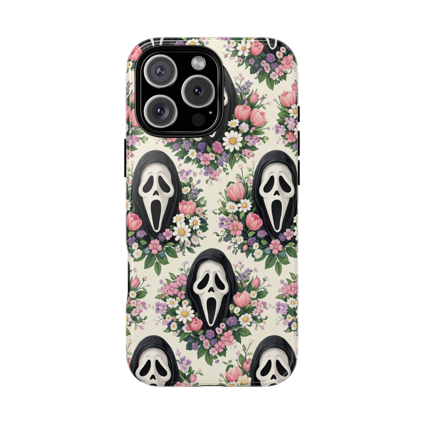 Floral Ghost Face Aesthetic Phone Case – Cute Spooky Tough Cover