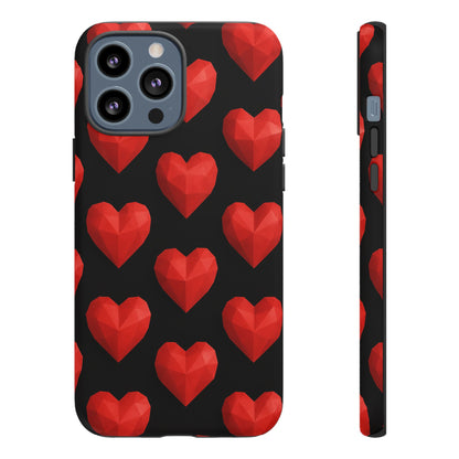 Red Heart Phone Case – Geometric Heart Pattern Tough Case (Black)