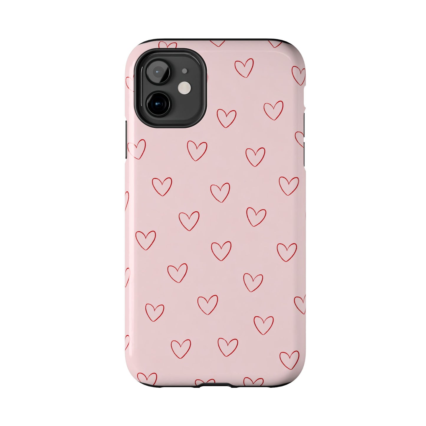 Pink Doodle Hearts Phone Case | Minimal Cute Heart Pattern Tough Case