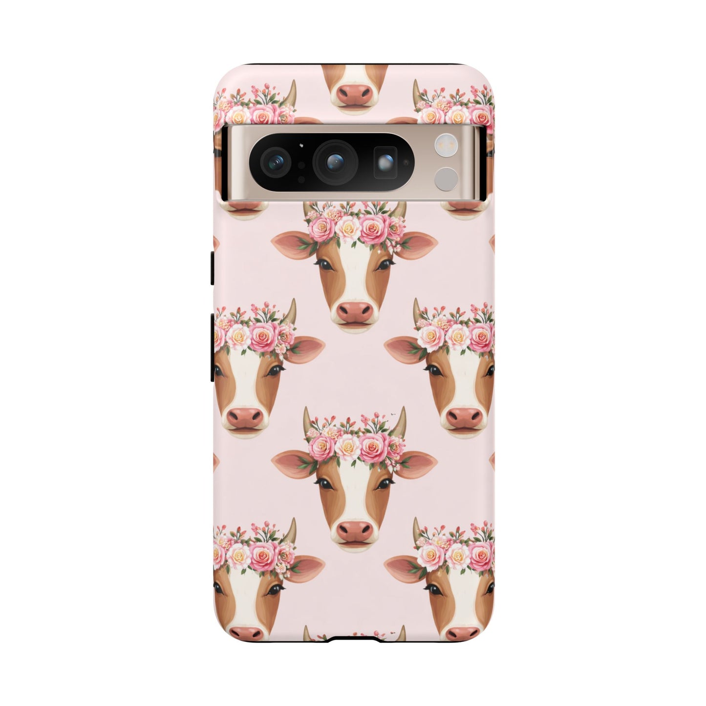 Floral Cow Phone Case – Cute Pink Cow Print Tough Protective Case for Iphone, Samsung Galaxy and Pixel