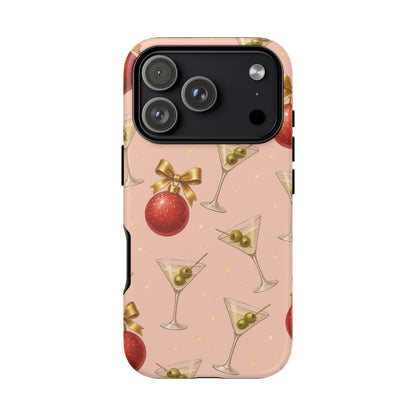 Cocktail Ornament Phone Case – Pink Martini & Cherry Pattern | Glossy or Matte for Iphone, Samsung Galaxy and Pixel