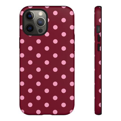 Pink Polka Dot Phone Case – Cute Aesthetic Tough Protective Phone Cover for Iphone, Samsung Galaxy and Pixel