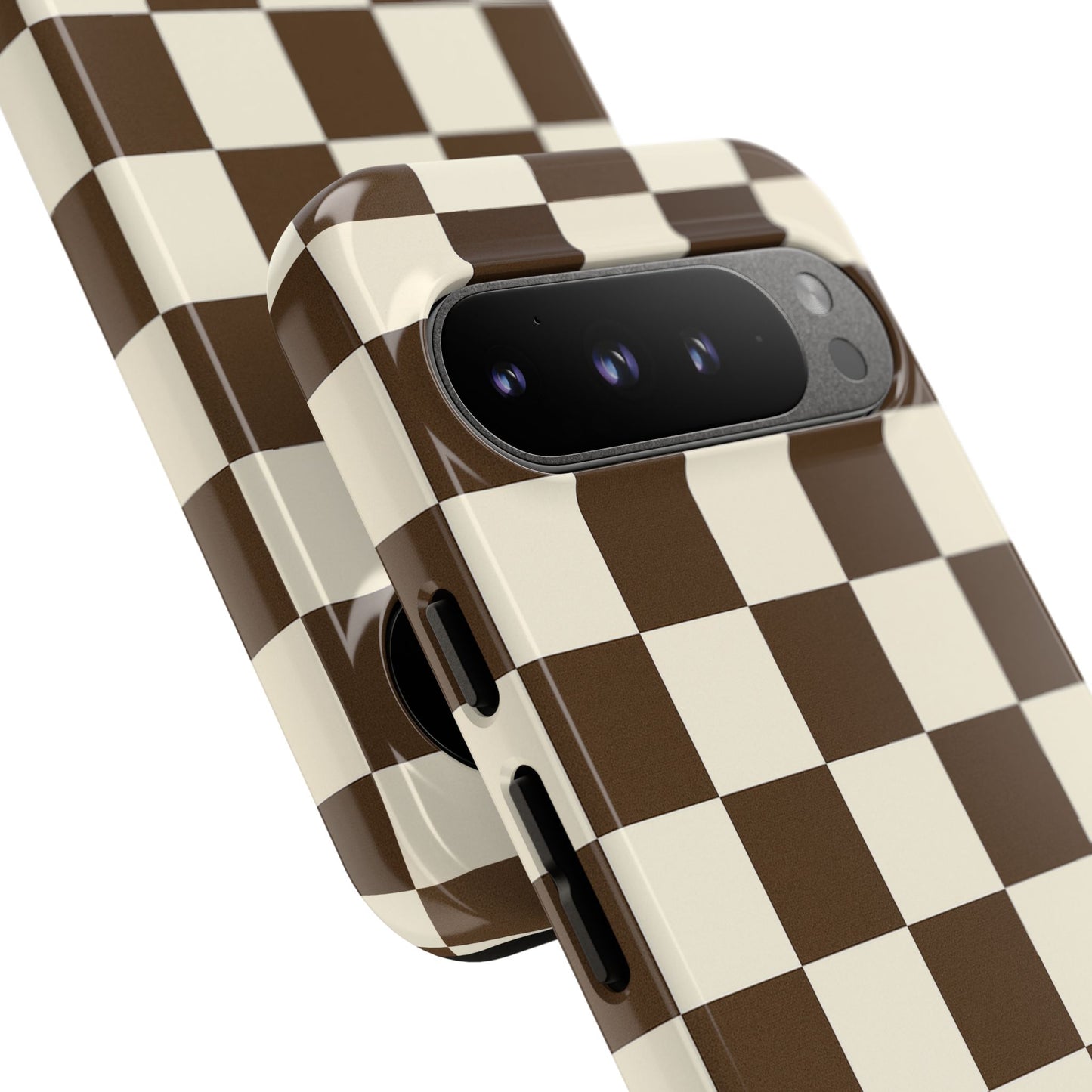Mocha Checkerboard Phone Case | Neutral Aesthetic Checkered iPhone & Samsung Tough Case