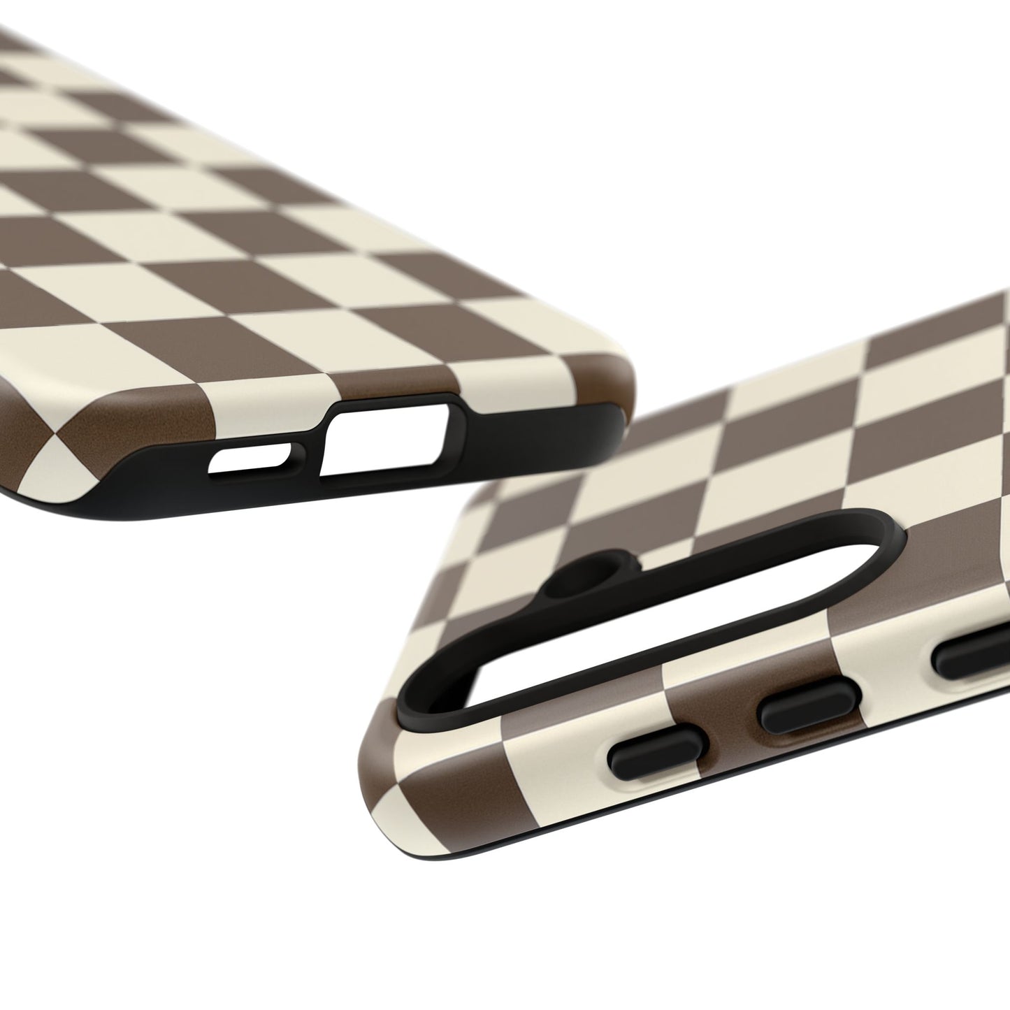 Mocha Checkerboard Phone Case | Neutral Aesthetic Checkered iPhone & Samsung Tough Case