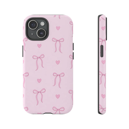 Pink Bow Heart Aesthetic Phone Case – Coquette Cute Tough Cover