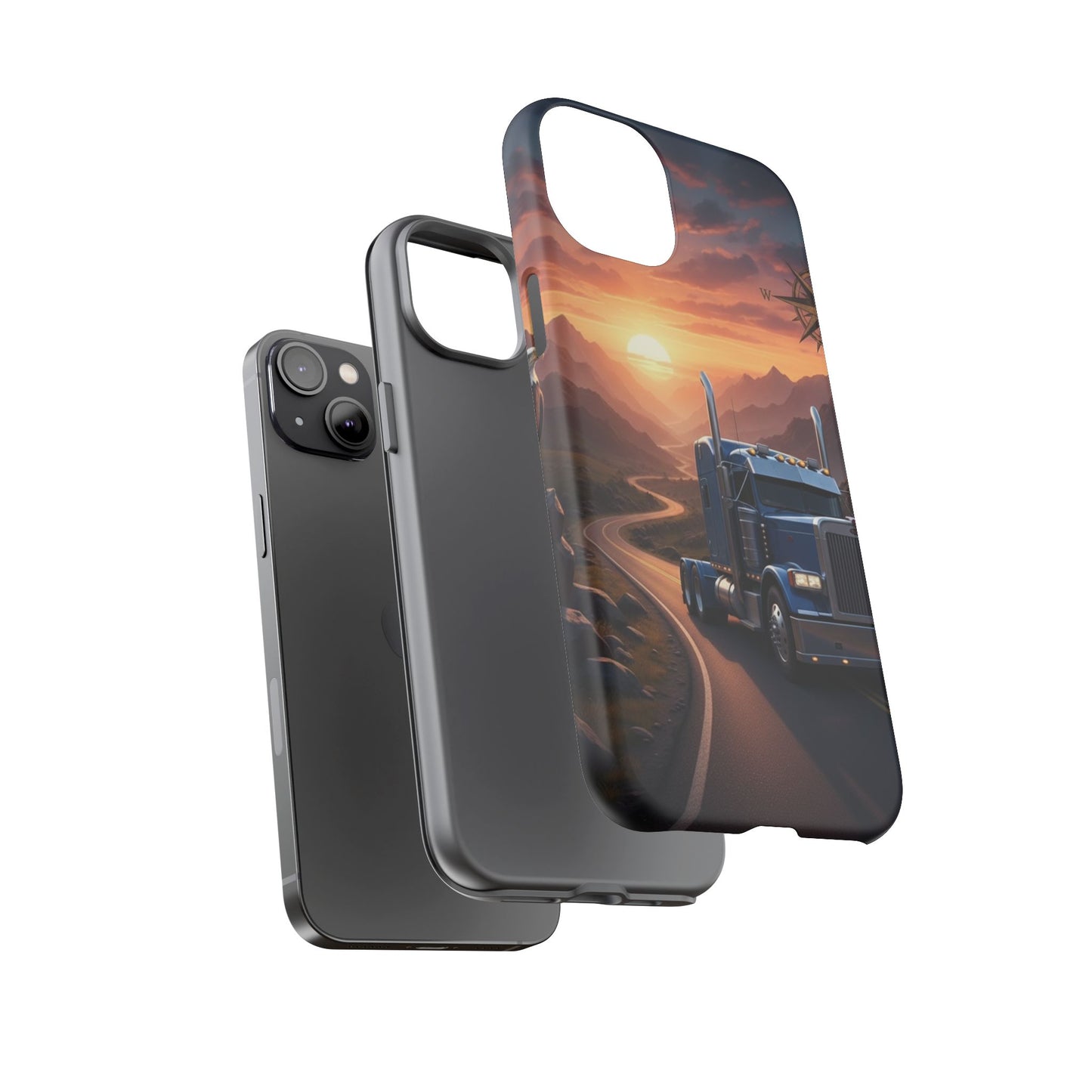 Semi Truck Sunset Phone Case | Trucker Gift | Diesel Truck Highway Road iPhone & Samsung Tough Protective Case