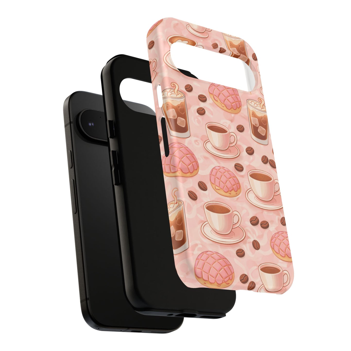 Cute Coffee & Pink Concha Phone Case – Coffee Lover Aesthetic Latte Pattern Tough Case