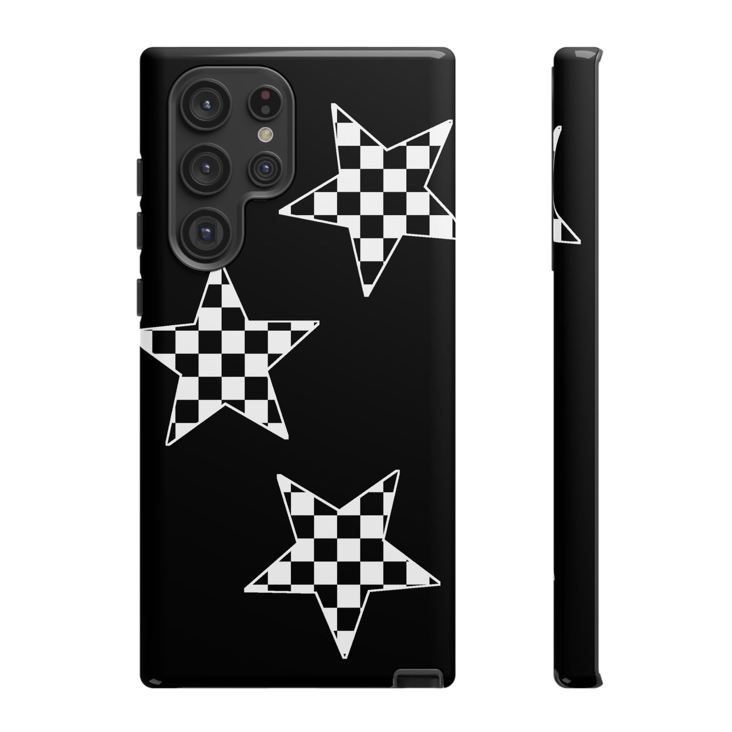 Checkered Star Tough Phone Case – Black Retro Graphic Protective Cover for Iphone, Samsung Galaxy and Pixel