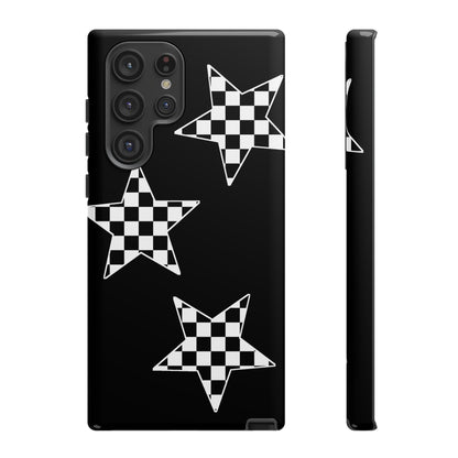 Checkered Star Tough Phone Case – Black Retro Graphic Protective Cover for Iphone, Samsung Galaxy and Pixel