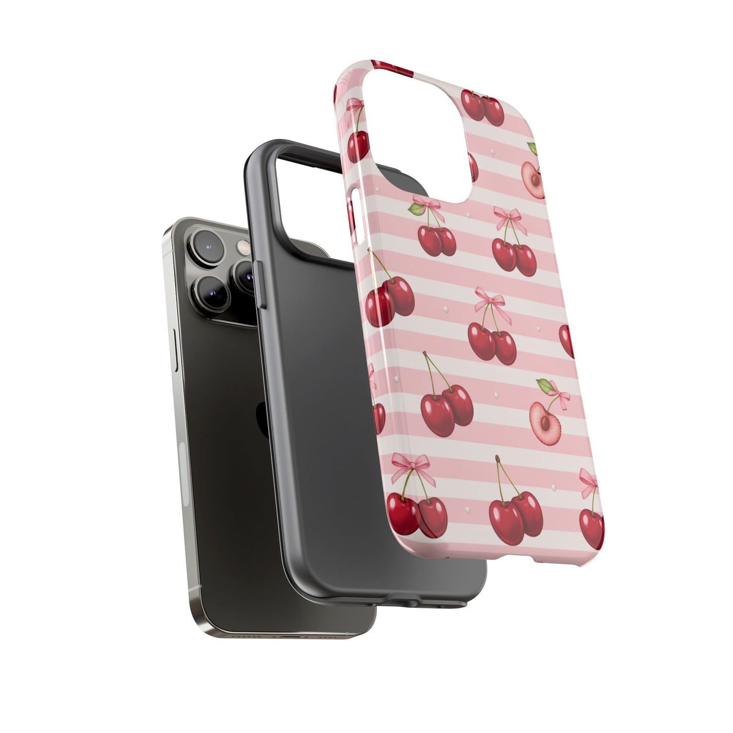 Coquette Cherry Bow Phone Case | Cute Pink Aesthetic Cherry Pattern Tough Case for iPhone & Samsung